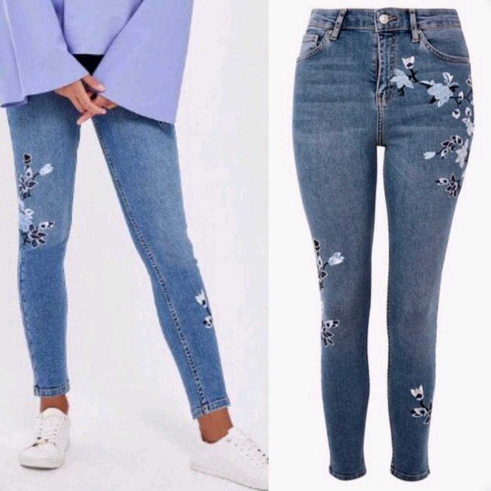 Topshop Boho Tapestry Embroidered Skinny Jeans, 30